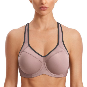 Syrokan Womens Full Support High Impact Racerback Lightly Lined Underwire Sports Bra Brick 40B