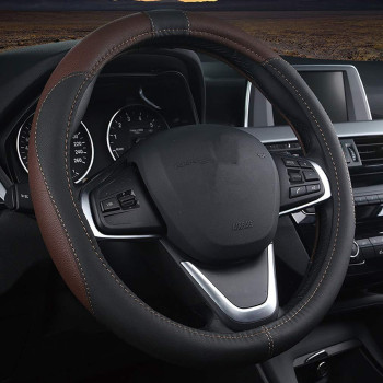 Coofig Car Steering Wheel Cover With Durable Pu Leather, Universal 15 Inch Fit For Car Truck Suv, Breathable Anti Slip Auto Steering Wheel Covers For Men And Women