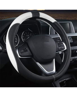 Coofig Black Microfiber Leather Car Steering Wheel Cover,Durable, Breathable,Snug Grip,Fit Most Car,Warm In Winter Universal Size 145 15 155 Inches(Blackwhite)