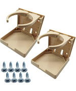 Tihood 2Pcs Adjustable Folding Drink Holder With Screwsadjustable Cup Holder For Marineboatcaravancar (Beige)