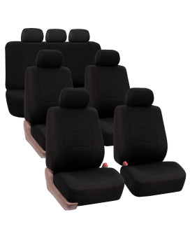 Fh Group Flat Cloth Full Set Car Seat Covers Three Row 7 Passenger Set - Universal Fit For Cars, Trucks Suvs (Solid Black) Fb050217