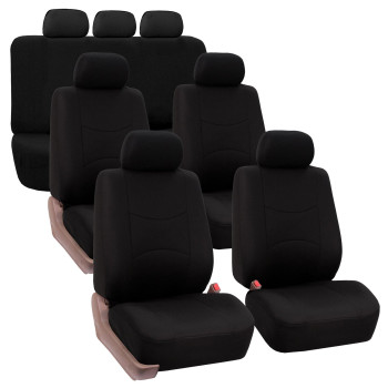 Fh Group Flat Cloth Full Set Car Seat Covers Three Row 7 Passenger Set - Universal Fit For Cars, Trucks Suvs (Solid Black) Fb050217