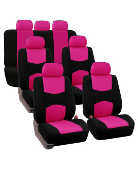 Fh Group Flat Cloth Full Set Car Seat Covers Three Row 7 Passenger Set - Universal Fit For Cars, Trucks Suvs (Pink) Fb050217