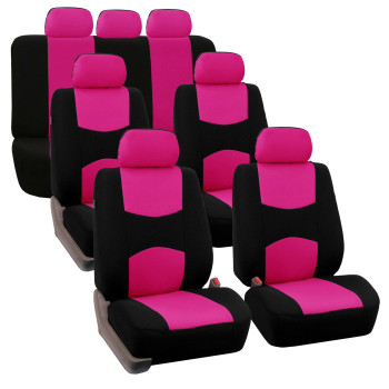 Fh Group Flat Cloth Full Set Car Seat Covers Three Row 7 Passenger Set - Universal Fit For Cars, Trucks Suvs (Pink) Fb050217