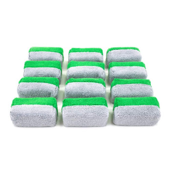 Autofiber Mini Saver Applicator Terry] Ceramic Coating Applicator Sponge 12 Pack With Plastic Barrier To Reduce Product Waste (Greengray)