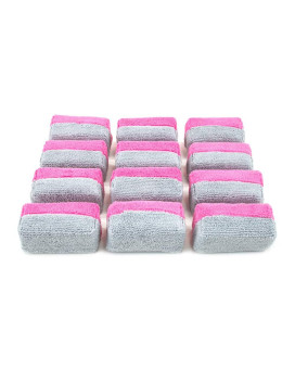Autofiber Saver Applicator Terry] Ceramic Coating Applicator Sponge 12 Pack With Plastic Barrier To Reduce Product Waste (Pinkgray, Mini)
