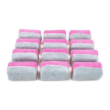 Autofiber Saver Applicator Terry] Ceramic Coating Applicator Sponge 12 Pack With Plastic Barrier To Reduce Product Waste (Pinkgray, Mini)