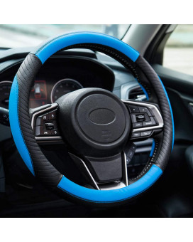 Coprivolante Auto In Pelle - Coprivolante In Morbida Microfibra Universale 37-38 Cm 145-15 Pollici, Antiscivolo, Traspirante, Nero Con Blu