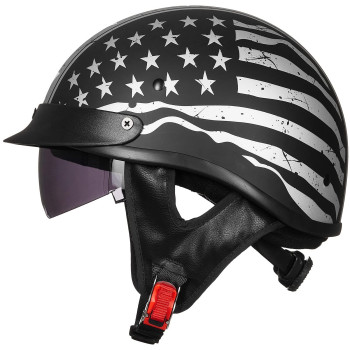 Ilm Half Helmet Motorcycle Open Face Sun Visor Quick Release Buckle Dot Approved Cycling Motocross Suits Men Women 205V (S, Patriotic Flag)