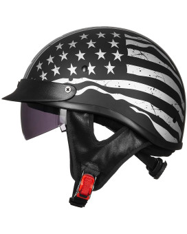 Ilm Half Helmet Motorcycle Open Face Sun Visor Quick Release Buckle Dot Approved Cycling Motocross Suits Men Women 205V (Xl, Patriotic Flag)