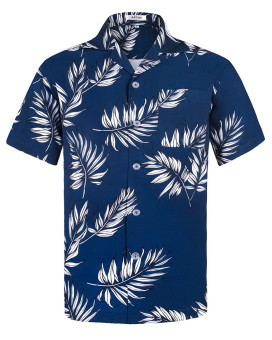 Aptro Mens Hawaiian Shirt Short Sleeve Casual Floral Shirt Hws024 Blue Xxxl