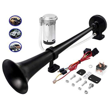 Carfka Air Train Horn Kit For Truck Car With Air Compressor, Super Loud 150Db 12V Electric Trains Horns For Vehicles, Single Trumpet Air Horn Complete Kits For Easy To Install (Black)