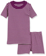 Moon And Back By Hanna Andersson Unisex Kids 2 Piece Short Pajama Set Sleepwear, Dark Pink, Stripe, 6-7