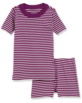 Moon And Back By Hanna Andersson Unisex Kids 2 Piece Short Pajama Set Sleepwear, Dark Pink, Stripe, 6-7