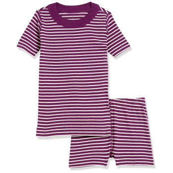 Moon And Back By Hanna Andersson Unisex Kids 2 Piece Short Pajama Set Sleepwear, Dark Pink, Stripe, 6-7