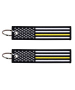 2-Pk Thin Gold Line American Flag Keychain Tag With Key Ring & Carabiner - Emergency Dispatchertow Truck Driversecurity Guard - Keys, Cars, Motorcycles, Backpacks, Luggage, Gifts - Edc