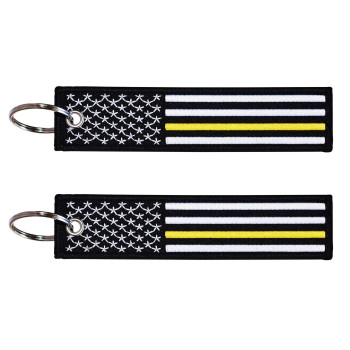 2-Pk Thin Gold Line American Flag Keychain Tag With Key Ring & Carabiner - Emergency Dispatchertow Truck Driversecurity Guard - Keys, Cars, Motorcycles, Backpacks, Luggage, Gifts - Edc