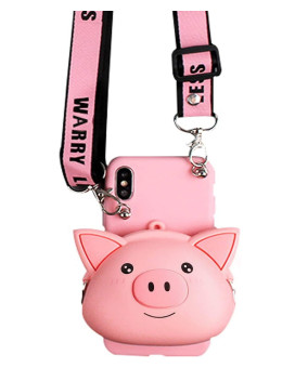 Sgvahy Phone Case For Iphone 7Iphone 8 Case Cute Wallet Iphone Case With Long Lanyard Pig Cartoon Phone Case 3D Kawaii Iphone Case Soft Silicone Shockproof Cover Protective Case For Womens Girls