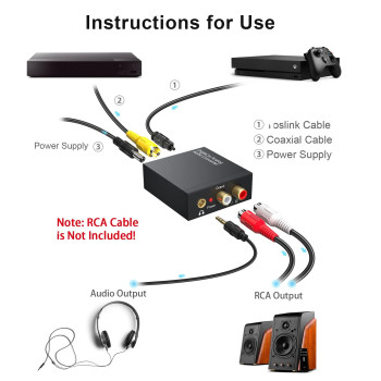 Digital To Analog Audio Converter 192Khz, Dac Digital Spdif Coaxial Optical Convert To L/R Rca, Toslink Optical To 3.5Mm Jack Audio Adapter For Ps4 Hd Dvd Home Cinema Systems