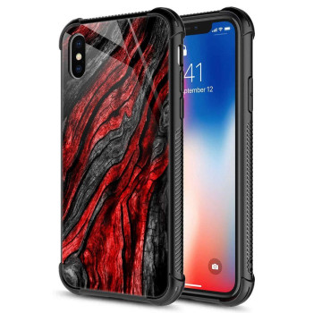 Carloca Iphone Xs Case,Iphone X Cases For Men Boys, Black Red Wood Grain Pattern Design Shockproof Anti-Scratch Case For Apple Iphone Xxs 58-Inch Wood Grain