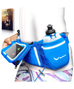 [Voted No.1 Hydration Belt] Blue Winners' Running Fuel Belt - Includes Accessories: 2 Bpa Free Water Bottles & Runners Ebook - Fits Any Iphone - W/Touchscreen Cover - No Bounce Fit And More!