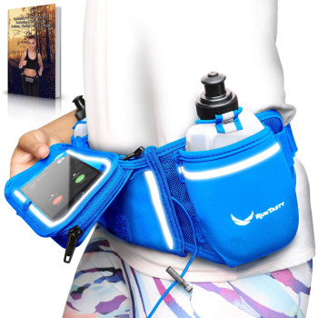 [Voted No.1 Hydration Belt] Blue Winners' Running Fuel Belt - Includes Accessories: 2 Bpa Free Water Bottles & Runners Ebook - Fits Any Iphone - W/Touchscreen Cover - No Bounce Fit And More!