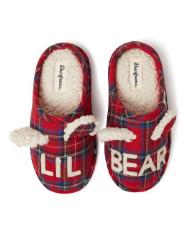 Dearfoams Unisex Slipper, Lil Bear Tartan Plaid, 4-5 Us Big Kid