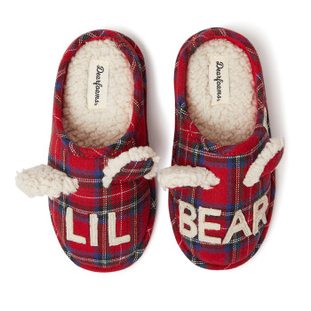 Dearfoams Unisex Slipper, Lil Bear Tartan Plaid, 4-5 Us Big Kid