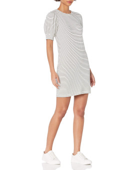 carkartEssentials Womens Supersoft Terry Relaxed-Fit Short Puff-Sleeve Dress (Previously Daily Ritual), Whiteblack, Stripe, Small