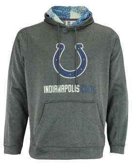 Zubaz Nfl Mens Heather Grey Fleece Hoodie With Static Colored Hood, Pro Football Hoodie, Indianapolis Colts, Small
