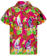 King Kameha Funky Hawaiian Shirt, Shortsleeve, Parrot Cockatoo, Pink, Xxl