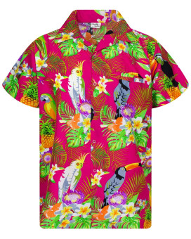 King Kameha Funky Hawaiian Shirt, Shortsleeve, Parrot Cockatoo, Pink, Xxl