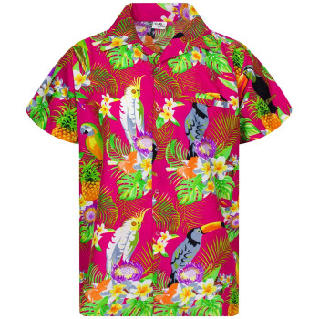 King Kameha Funky Hawaiian Shirt, Shortsleeve, Parrot Cockatoo, Pink, Xxl