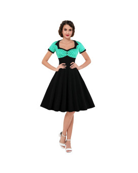 Killreal Womens Vintage Style 1950S Retro Short Sleeve Polka Dot Printed Swing Cocktail Dress Black Medium