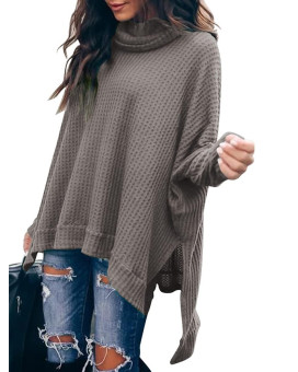 Anrabess Women Cowl Neck Dolman Sleeve Casual Oversized High Low Pullover Knit Sweater Tunic Tops A83Kafei-Xs