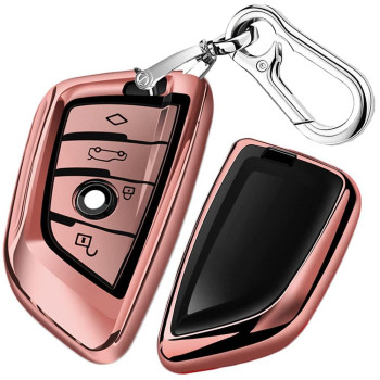 Qbuc Key Fob Cover Full Protective Case, Key Fob Case For X1 X3 X5 X6 And For Series 1 2 5 7 Soft Tpu Anti-Dust Case Shell Keyless Remote Control(Pink)