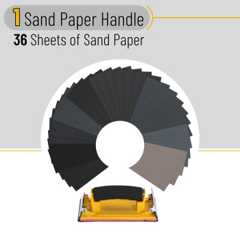 Bates- Sand Paper With 1 Handle, 36 Pack, Sandpaper, Sandpaper Assortment, Sand Paper Variety, Sanding Block, Sandpaper Block, Sandpaper For Wood, Automotive Sandpaper, Sand Block, Fine Grit Sandpaper