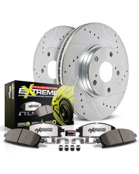 Power Stop K8169-26 Front Z26 Carbon Fiber Brake Pads With Drilled & Slotted Brake Rotors Kit