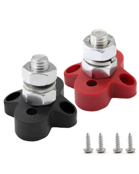 Heart Horse Bus Bar Power Distribution Block Junction Block 38 Positive Single Power Junction Post Insulated Terminal Stud Heavy Duty 48V For Auto, 2 Pack (Redblack)