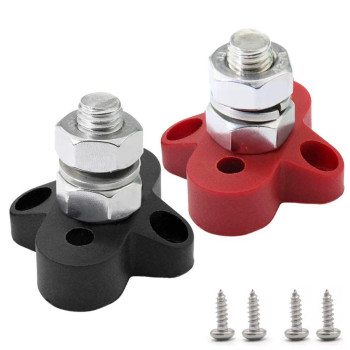 Heart Horse Bus Bar Power Distribution Block Junction Block 38 Positive Single Power Junction Post Insulated Terminal Stud Heavy Duty 48V For Auto, 2 Pack (Redblack)