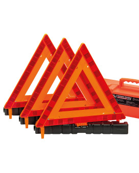 Dsv Standard Warning Triangles, Safety Triangles Dot Approved, 3 Pack, Reflective Triangles With Heavy Base, Fmvss 571125 Carrying Case Included
