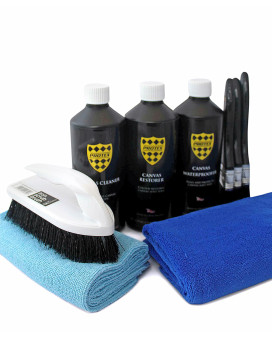 Protex Convertible Soft Top Care Kit With Canvas Cleaner, Restorer (Black) & Waterproofer - 500Ml, Giant Microfibre Towel, Brushes And Microfibre Clothes - Complete Kit