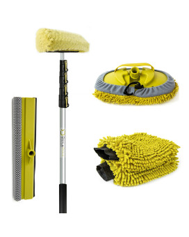 Docapole 7-30 Foot Car Cleaning Kit Car Wash Kit With Soft Car Wash Brush, Car Squeegee, Car Wash Mitt (2X), Microfiber Cleaning Head 30A Extension Pole Car Detailing Kit With Long Handle
