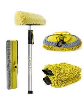 Docapole 5-12 Foot Car Cleaning Kit Car Wash Kit With Soft Car Wash Brush, Car Squeegee, Car Wash Mitt (2X), Microfiber Cleaning Head 12A Extension Pole Car Detailing Kit With Long Handle