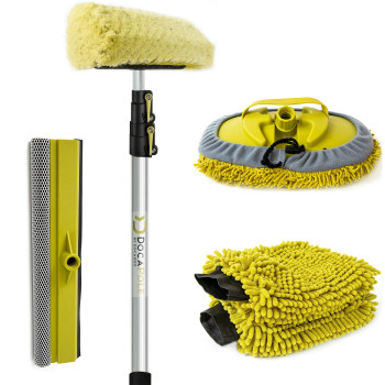 Docapole 5-12 Foot Car Cleaning Kit Car Wash Kit With Soft Car Wash Brush, Car Squeegee, Car Wash Mitt (2X), Microfiber Cleaning Head 12A Extension Pole Car Detailing Kit With Long Handle