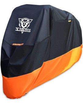 Xyzctem Motorcycle Cover - All Season Waterproof Outdoor Protection - Precision Fit Up To 96 Inch Tour Bikes, Choppers And Cruisers - Protect Against Dust, Debris, Rain And Weather(Xl,Black& Orange)