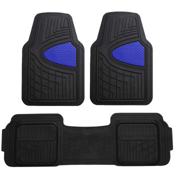 Automotive Floor Mats Blue Universal Fit Climaproof For All Weather Protection Heavy Duty Rubber Fits Most Cars, Suvs, And Trucks, Trim To Fit Fh Group F11511Blue