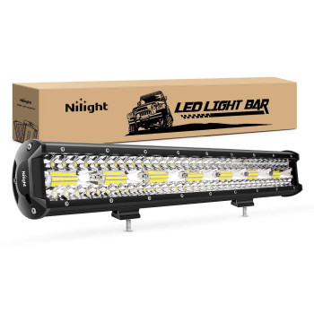 Nilight 18024C-A 420W 20Inch Triple Row Flood Spot Combo 42000Lm Bar Driving Boat Led Off Road Lights For Trucks, 2 Years Warranty , White