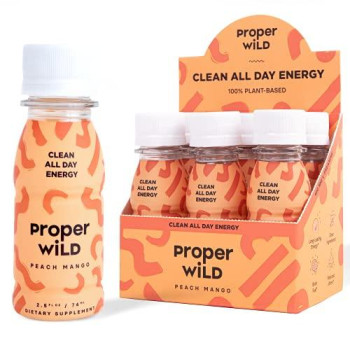 Proper Wild All Natural Plant-Based Energy Shot Clean Long Lasting Energy Focus Drink All Day Extra Strength Energy With No Crash No Artificial Sweetener Or Preservatives Peach Mango, 6 Pack