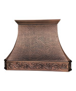 Sinda Wall Mount Copper Vent Hood For Kitchen - Handcrafted By Artisans, Hand-Hammered Finish - Includes Range Hood Lighting, Fan Motor, Blower House, Baffle Filter, 48Wx42H, H3Lbcw4842